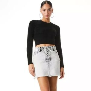 NWT Alice + Olivia High Rise Denim Front Lace Up Skirt